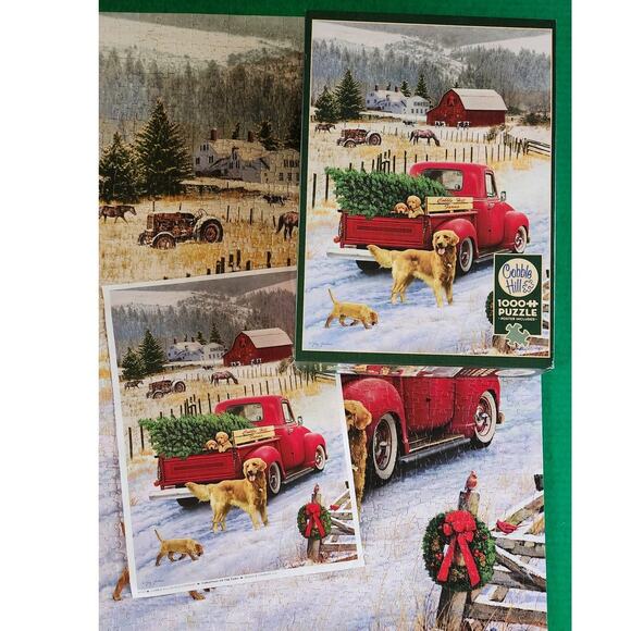 Set 2 Cobble Hill 1000 & 500 Pc Jigsaw Puzzles Christmas Snowman Farm Dog Truck - Picture 5 of 7